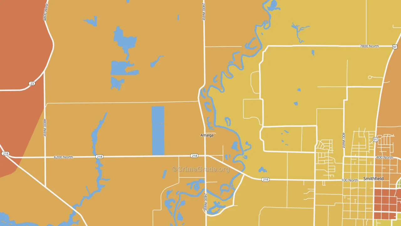 Amalga, UT Map of Robbery Rates