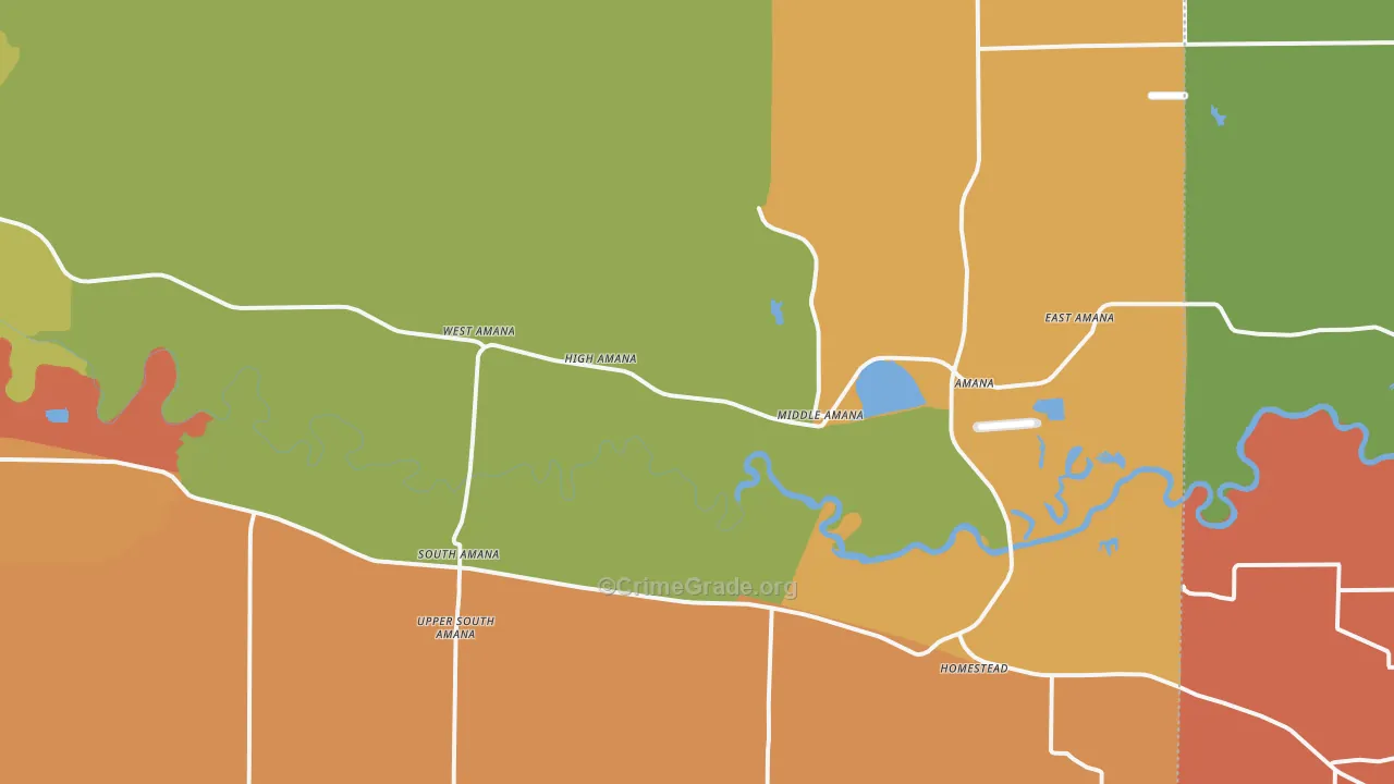 Amana, IA Map of Robbery Rates