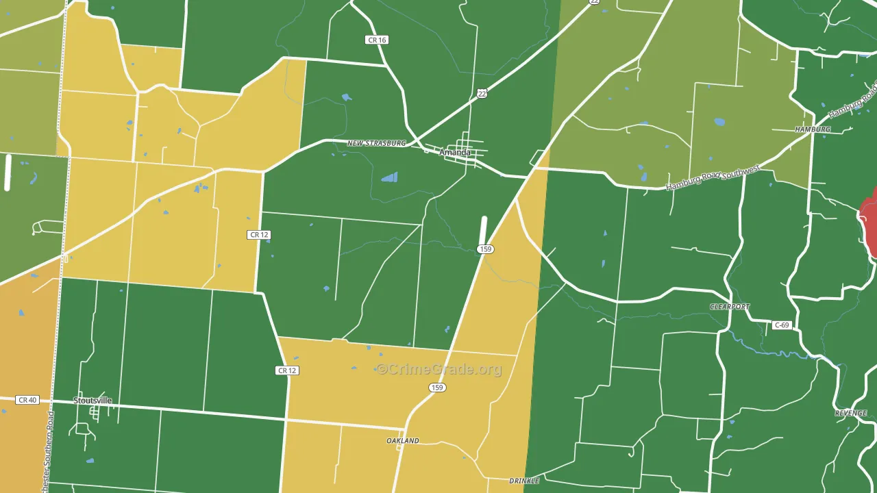 Amanda, OH Map of Robbery Rates