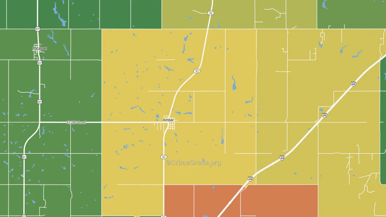 Amber, OK Map of Robbery Rates