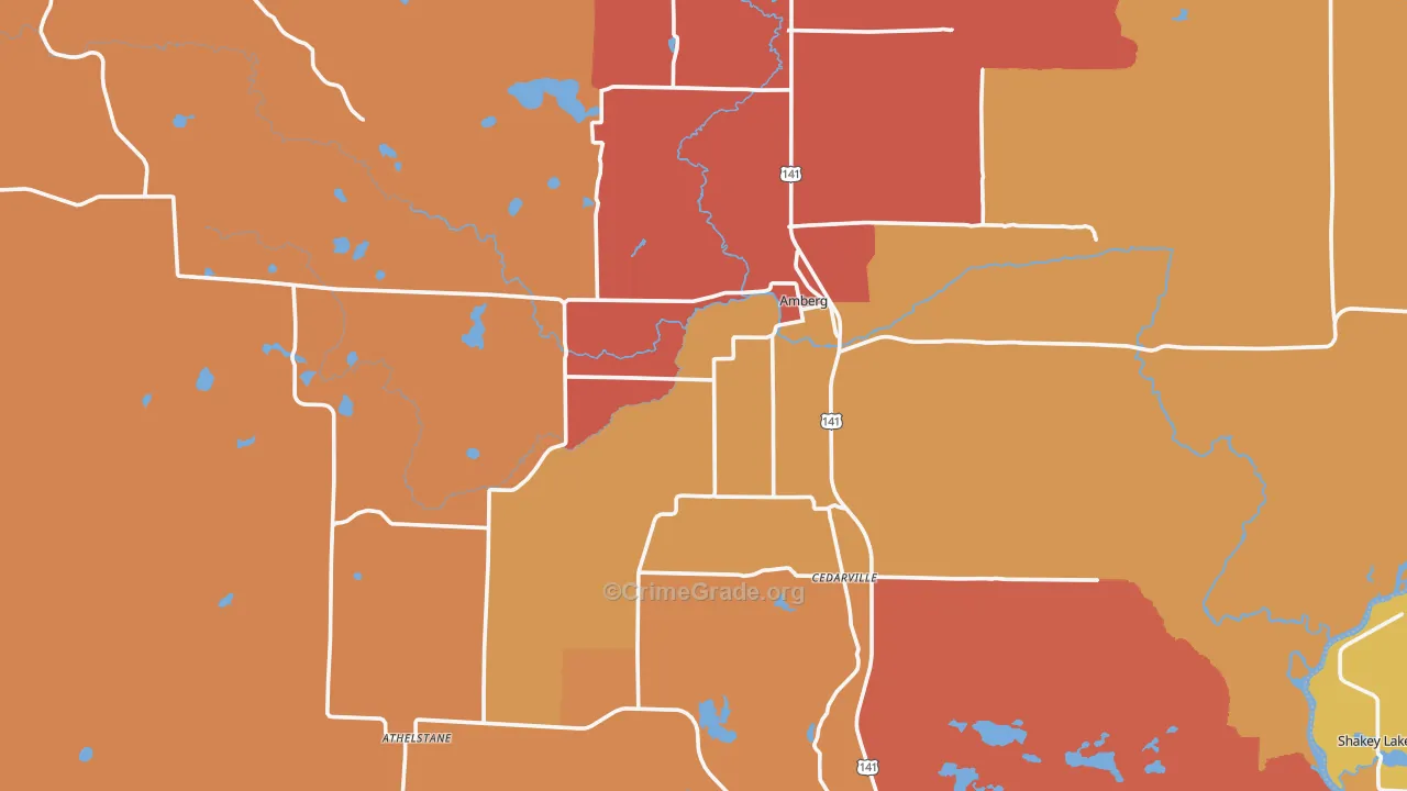 Amberg, WI Map of Robbery Rates