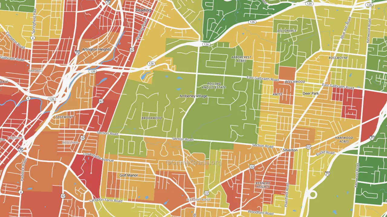 Amberley, OH Map of Robbery Rates