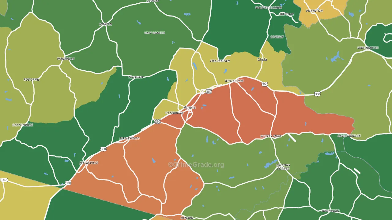 Amelia County, VA Map of Robbery Rates