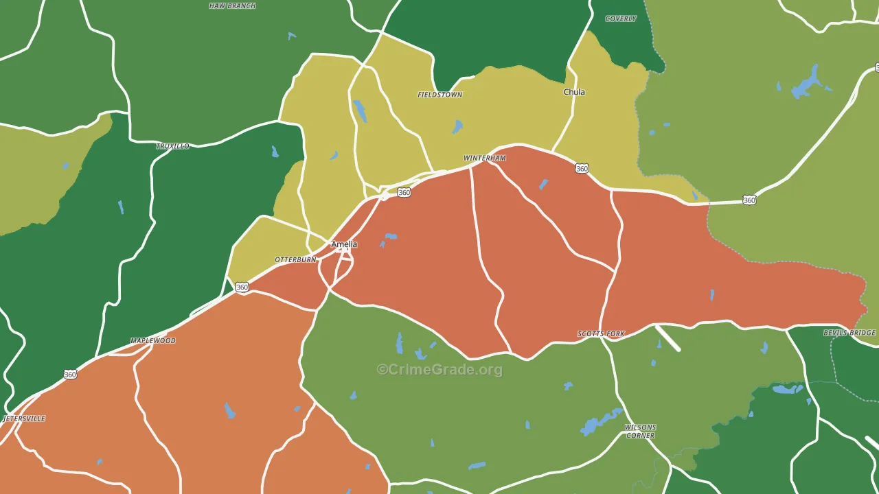Amelia Court House, VA Map of Robbery Rates