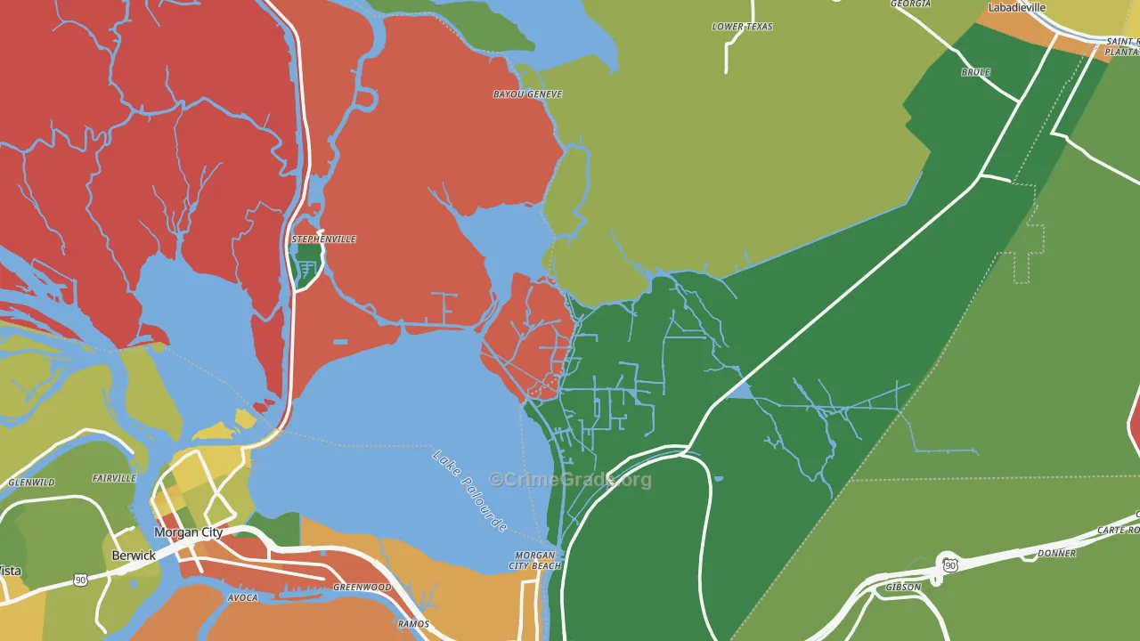 Amelia, LA Map of Robbery Rates