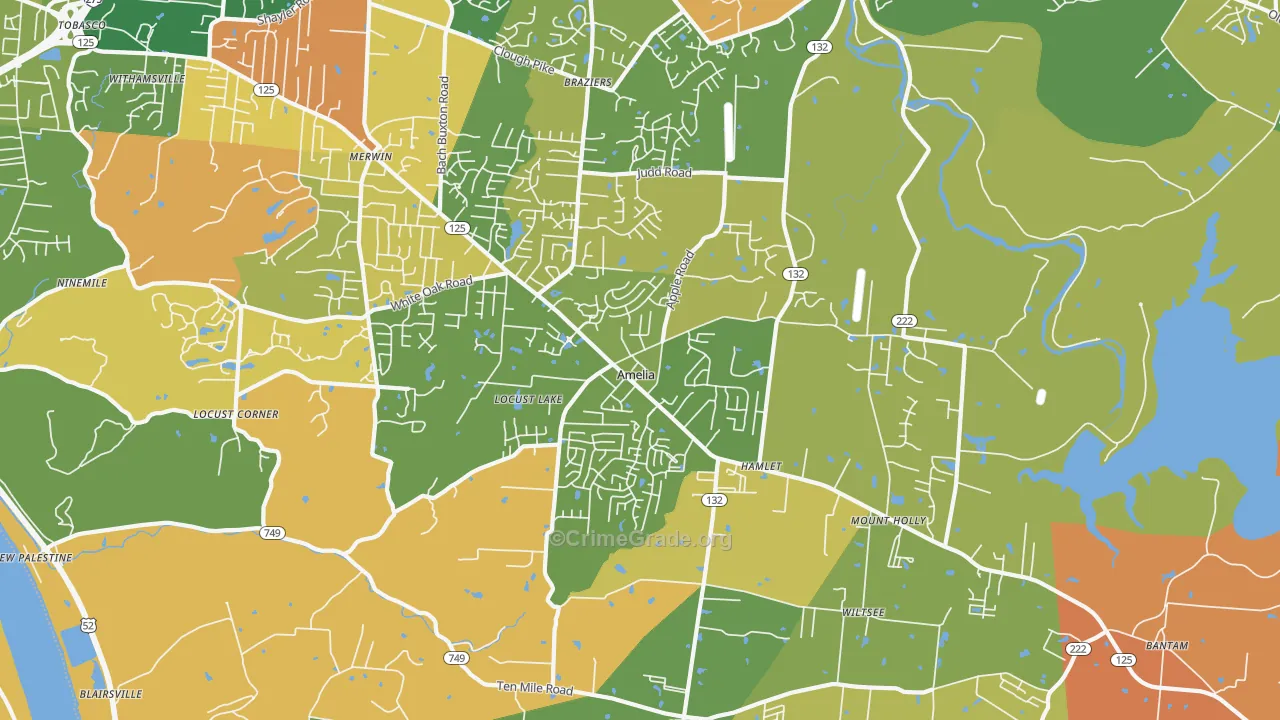 Amelia, OH Map of Robbery Rates