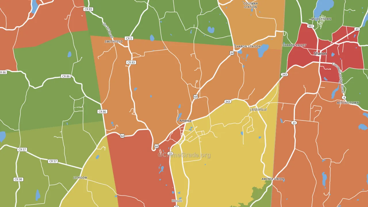 Amenia, NY Map of Robbery Rates