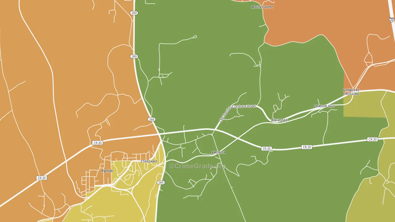 America, AL Map of Robbery Rates