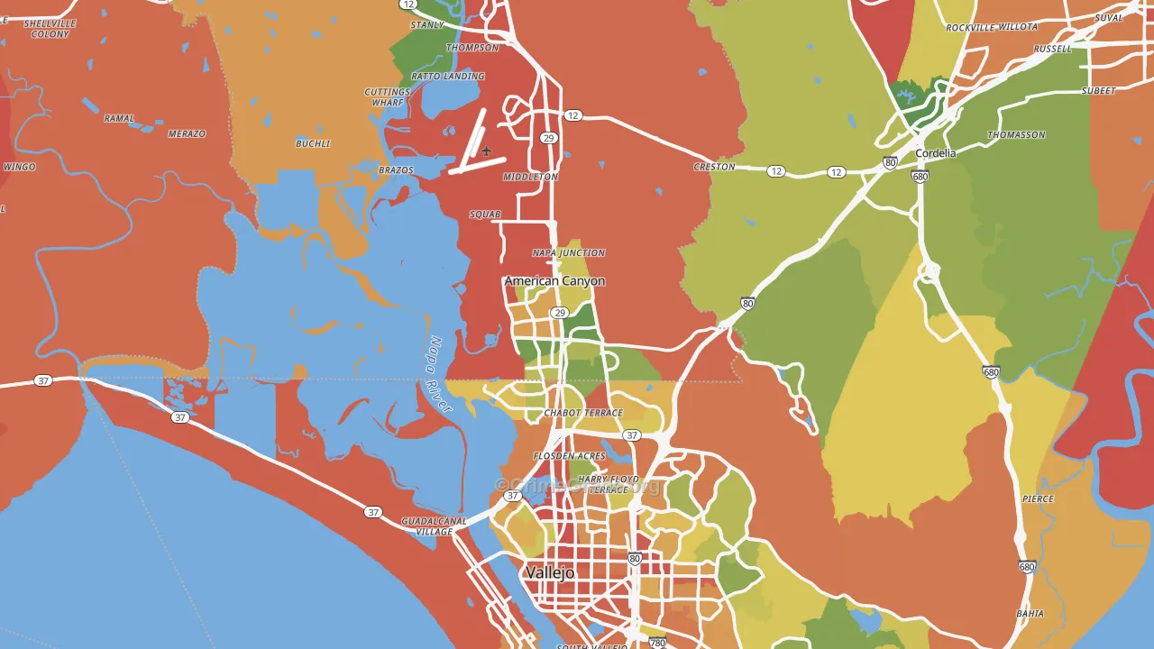 American Canyon, CA Map of Robbery Rates