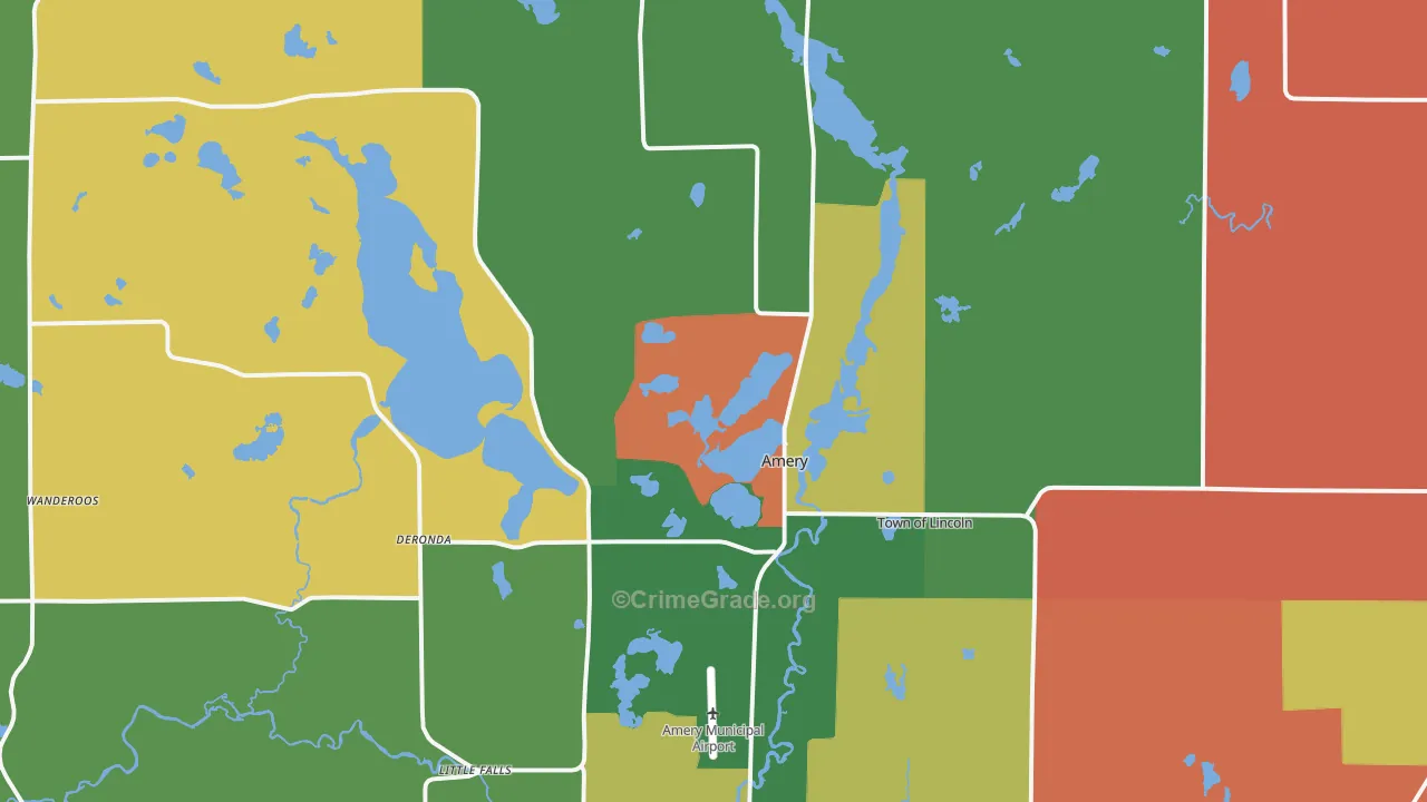Amery, WI Map of Robbery Rates