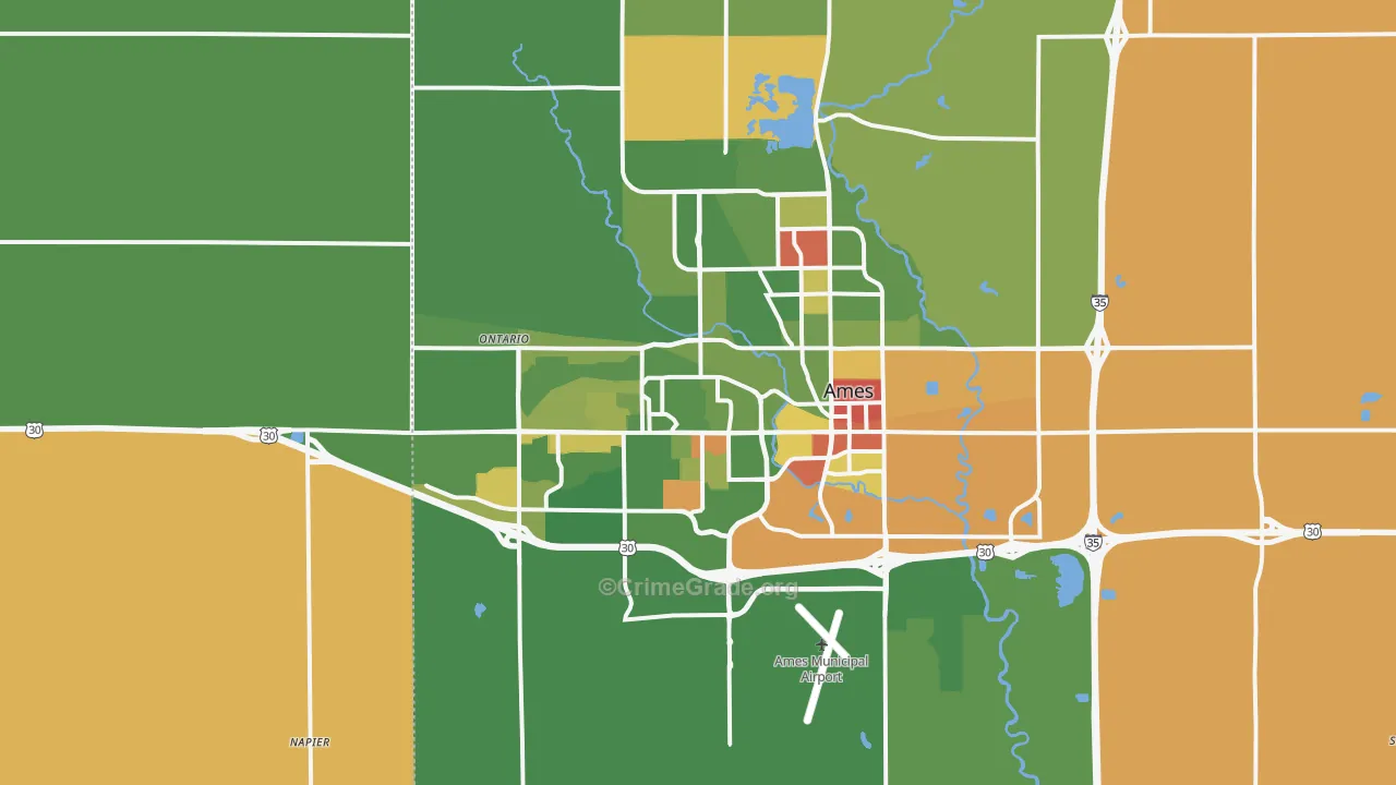Ames, IA Map of Robbery Rates