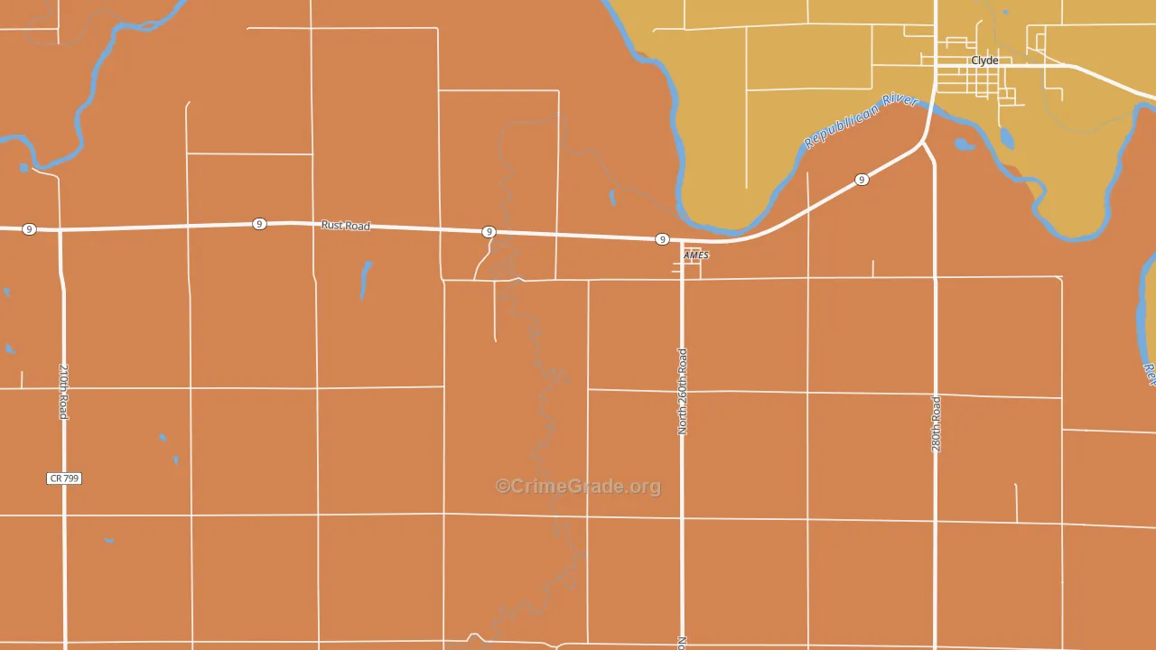 Ames, KS Map of Robbery Rates