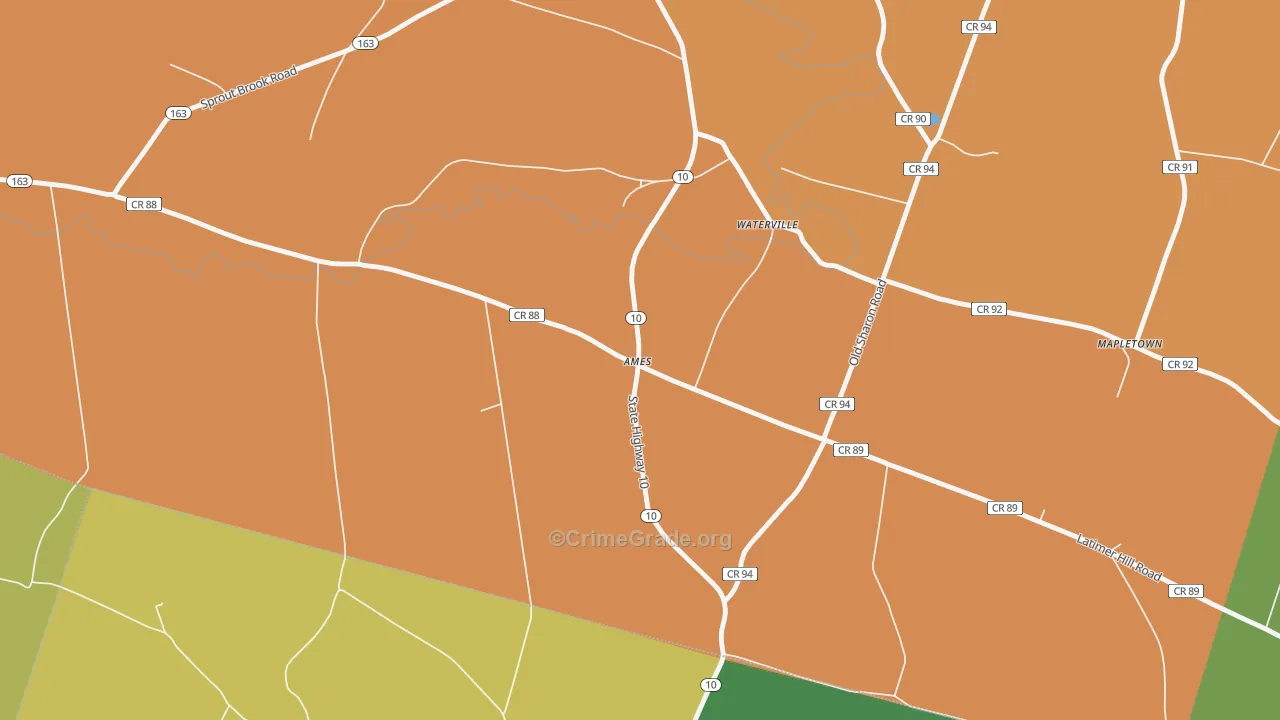 Ames, NY Map of Robbery Rates