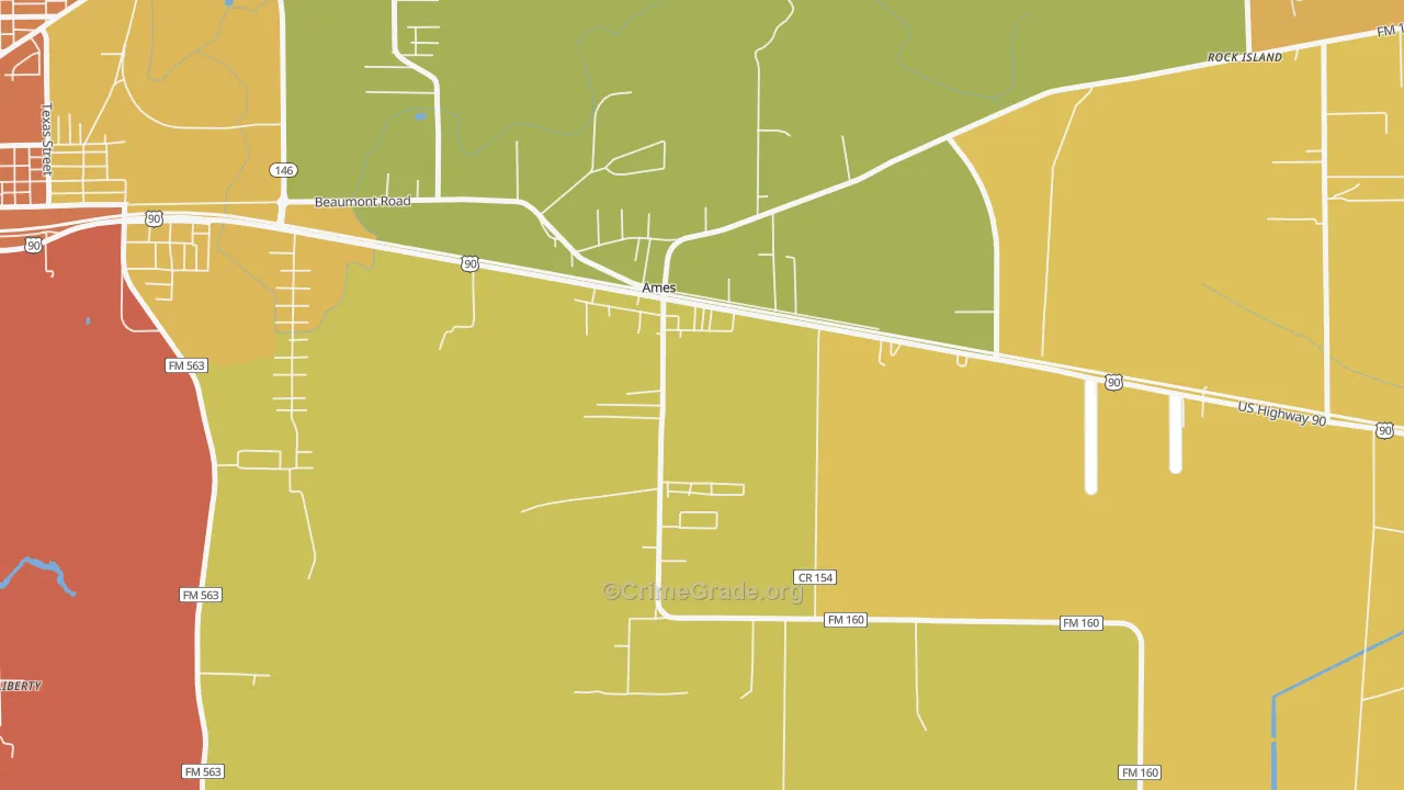 Ames, TX Map of Robbery Rates