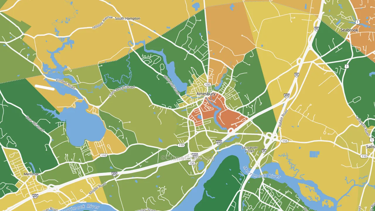 Amesbury Town, MA Map of Robbery Rates
