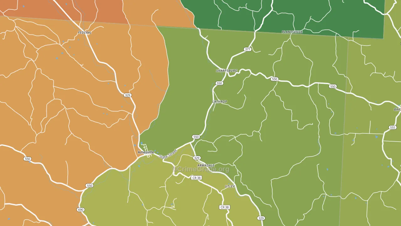 Amesville, OH Map of Robbery Rates