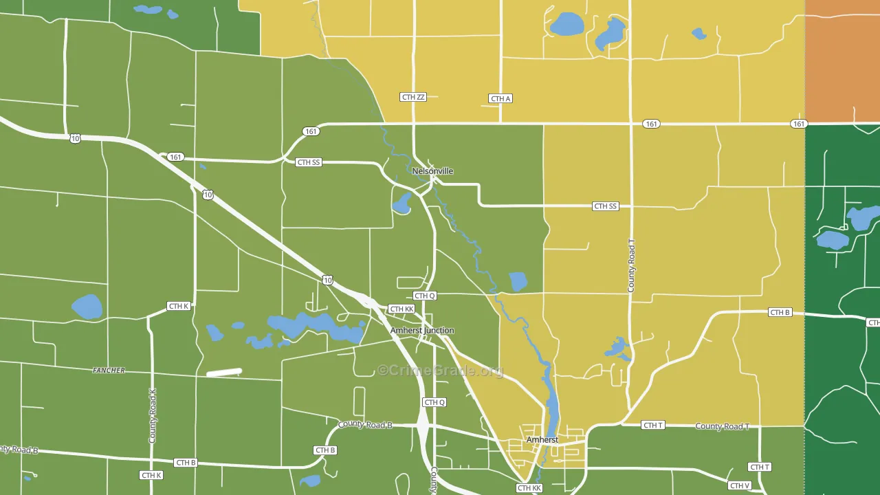 Amherst Junction, WI Map of Robbery Rates