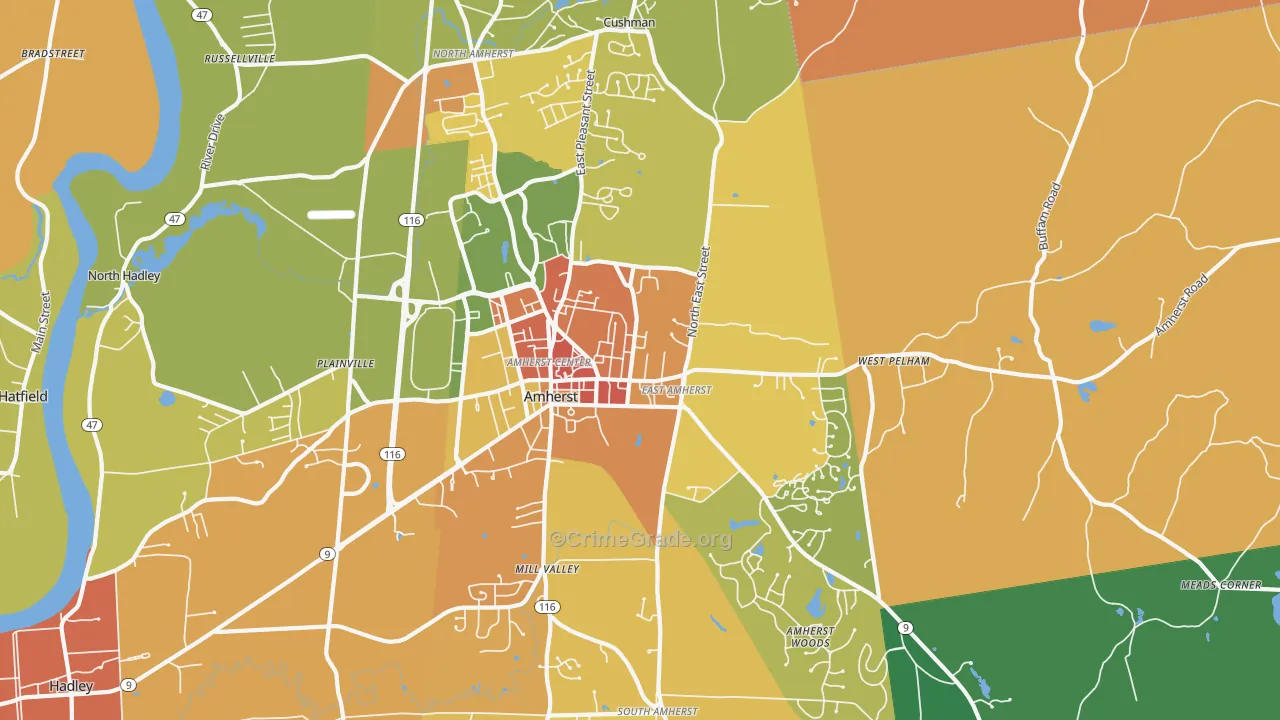 Amherst, MA Map of Robbery Rates