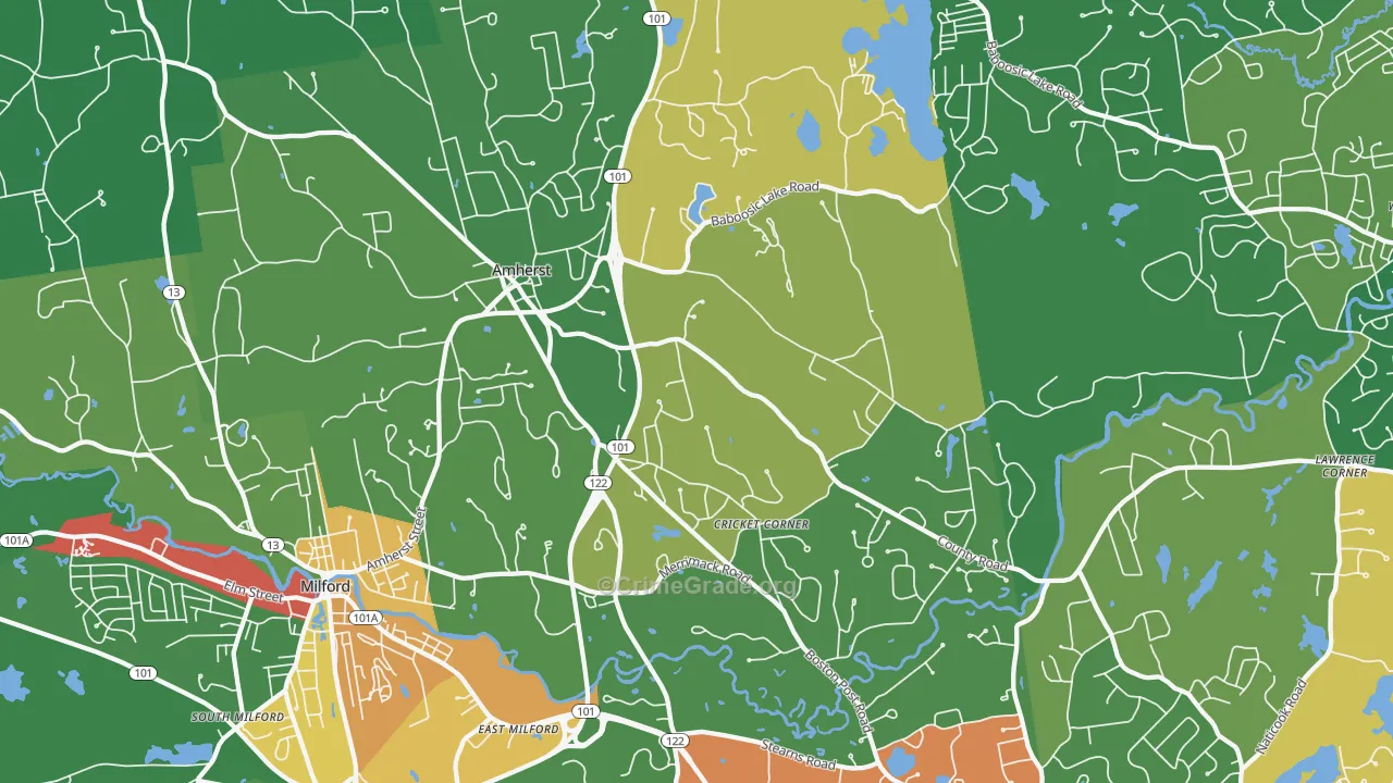 Amherst, NH Map of Robbery Rates