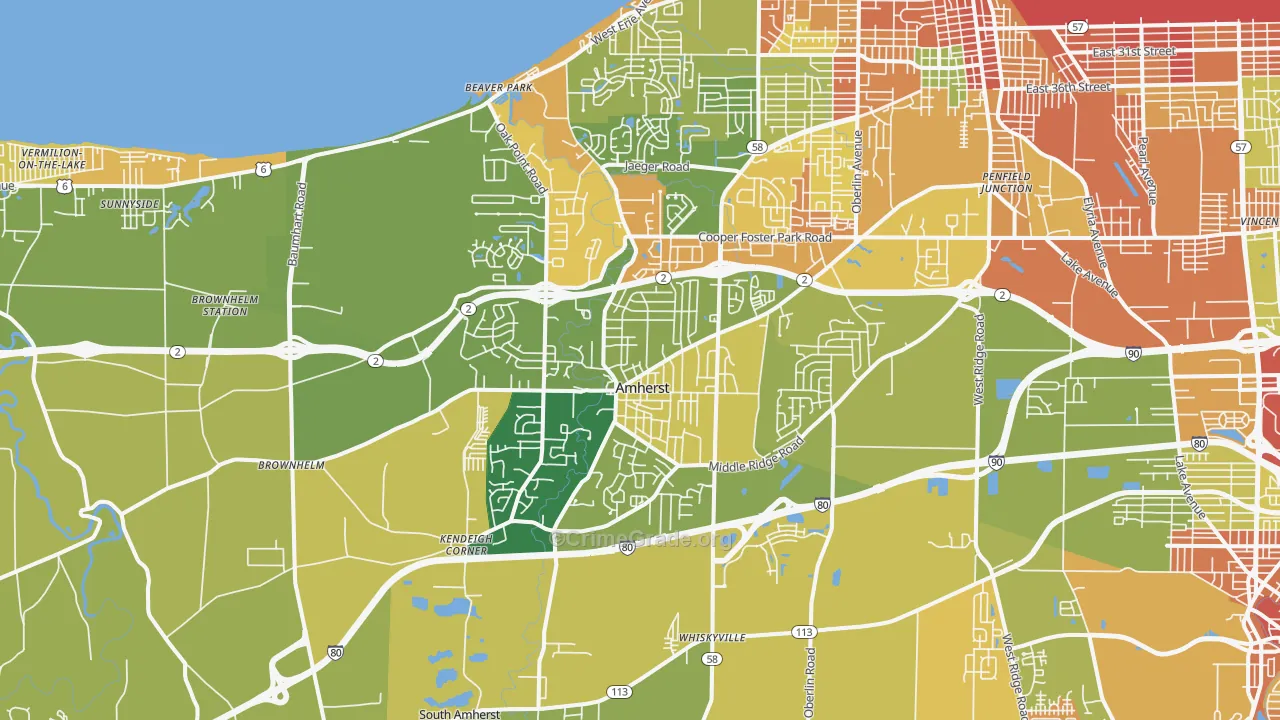 Amherst, OH Map of Robbery Rates