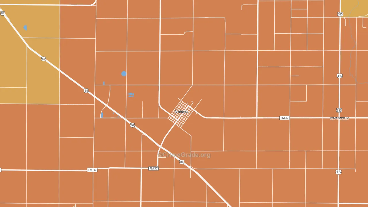 Amherst, TX Map of Robbery Rates