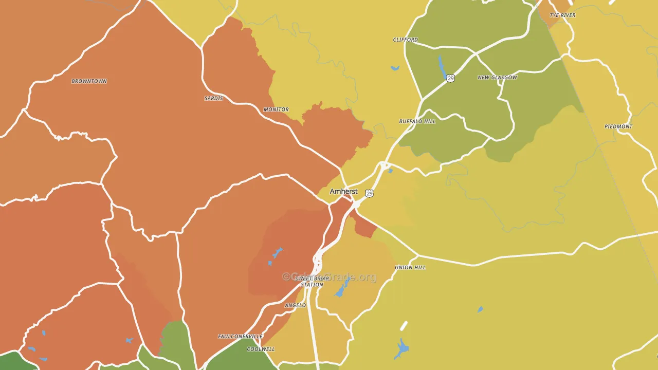 Amherst, VA Map of Robbery Rates