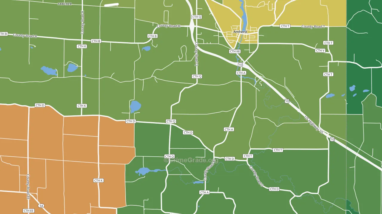 Amherst, WI Map of Robbery Rates