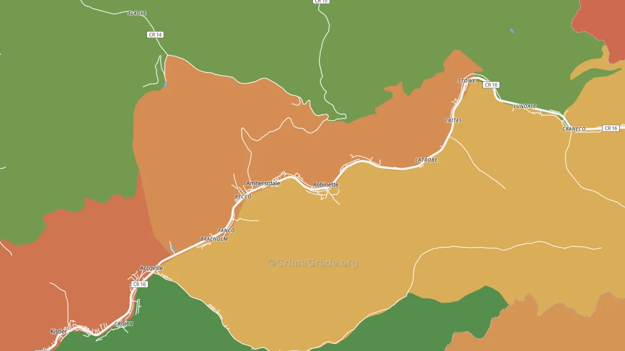 Amherstdale, WV Map of Robbery Rates