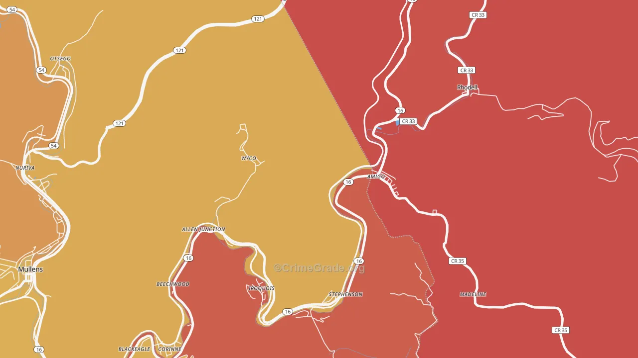 Amigo, WV Map of Robbery Rates