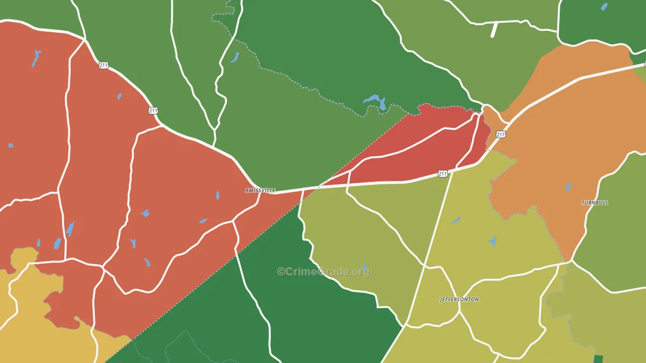 Amissville, VA Map of Robbery Rates