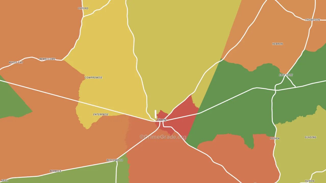 Amite County, MS Map of Robbery Rates