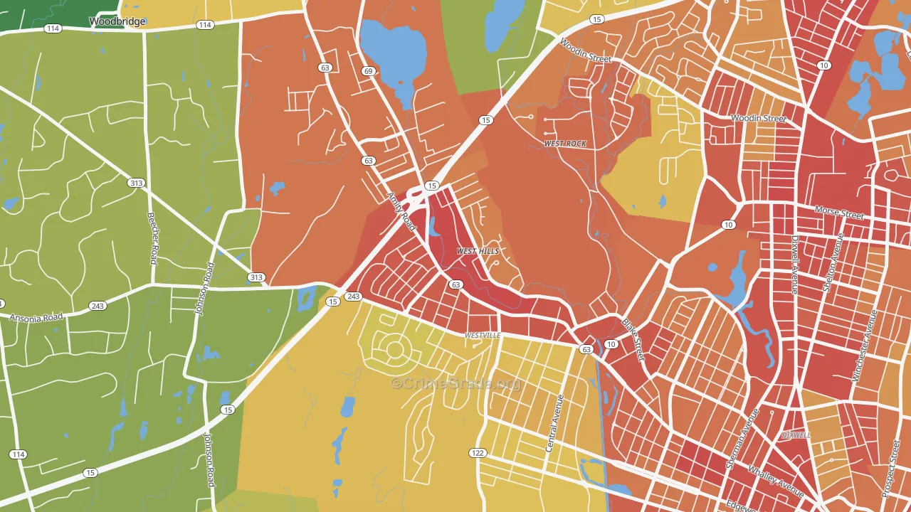 Amity, New Haven, CT Map of Robbery Rates