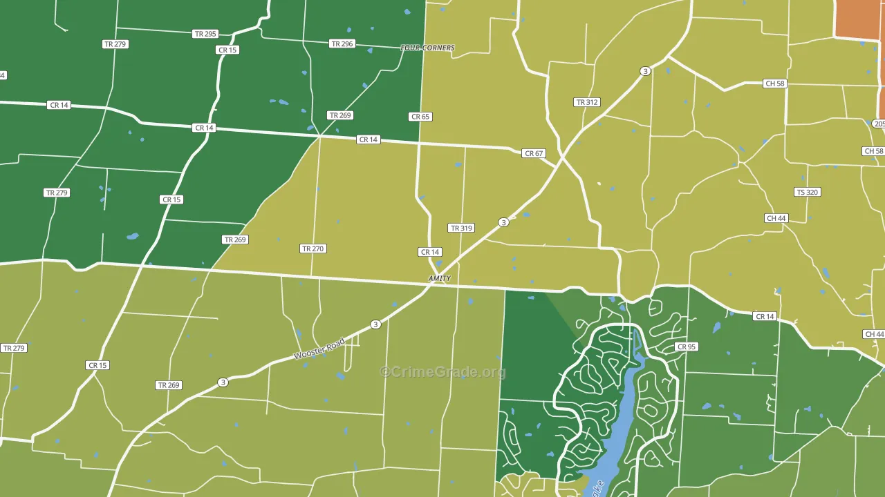 Amity, OH Map of Robbery Rates