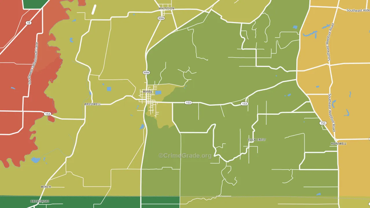Amity, OR Map of Robbery Rates