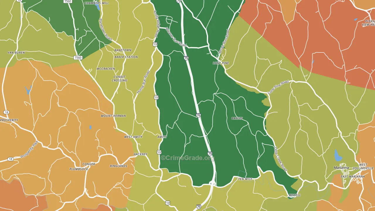 Amity, PA Map of Robbery Rates