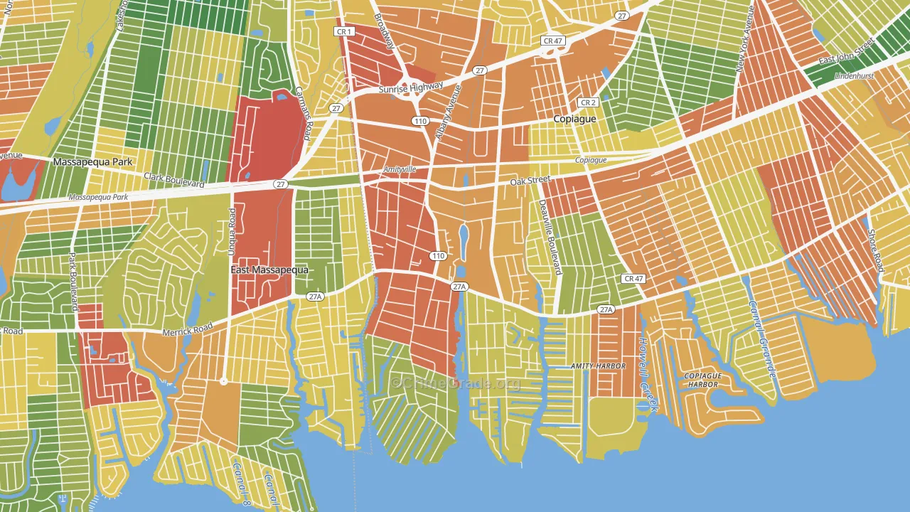 Amityville, NY Map of Robbery Rates