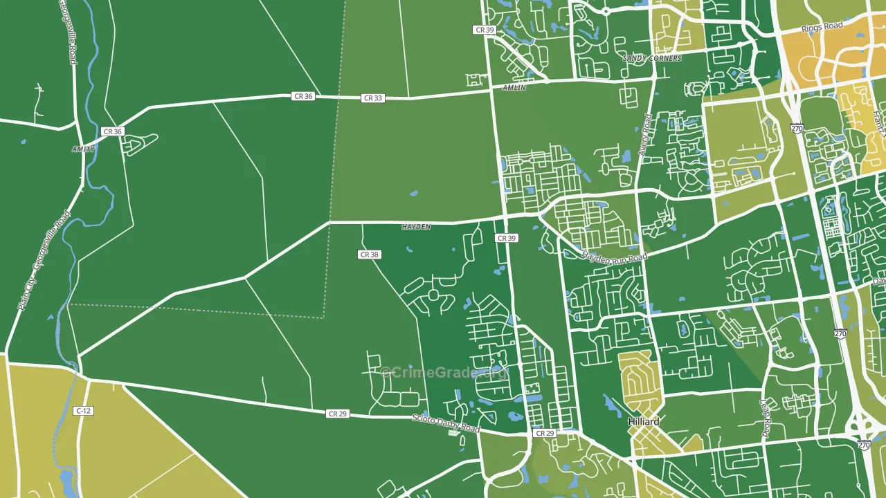 Amlin, OH Map of Robbery Rates