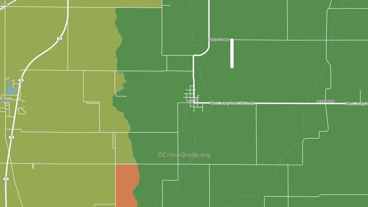 Amo, IN Map of Robbery Rates