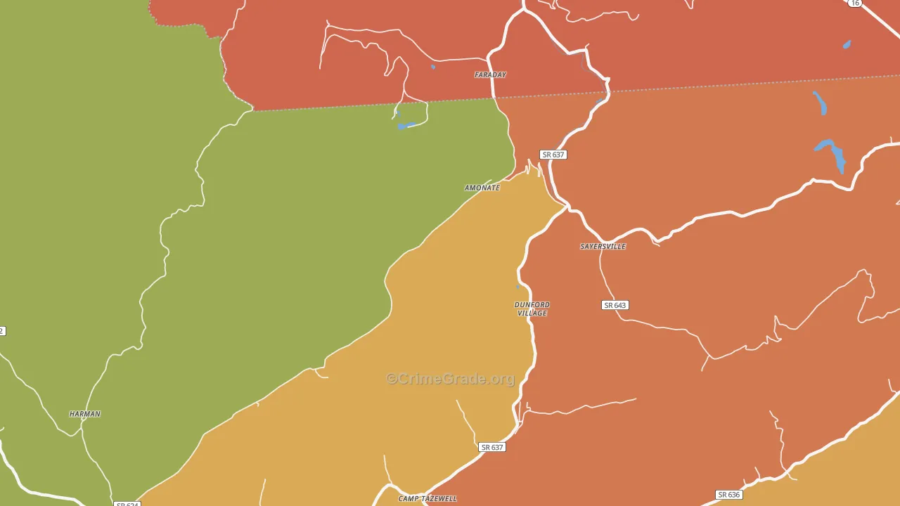 Amonate, VA Map of Robbery Rates