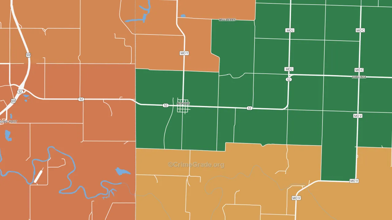 Amoret, MO Map of Robbery Rates