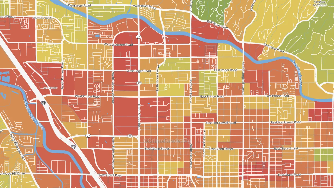 Amphi, Tucson, AZ Map of Robbery Rates