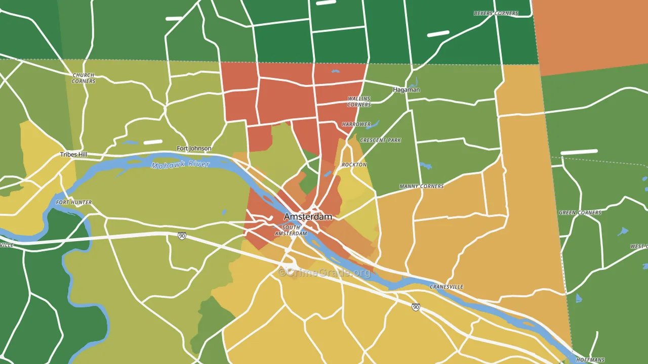 Amsterdam, NY Map of Robbery Rates