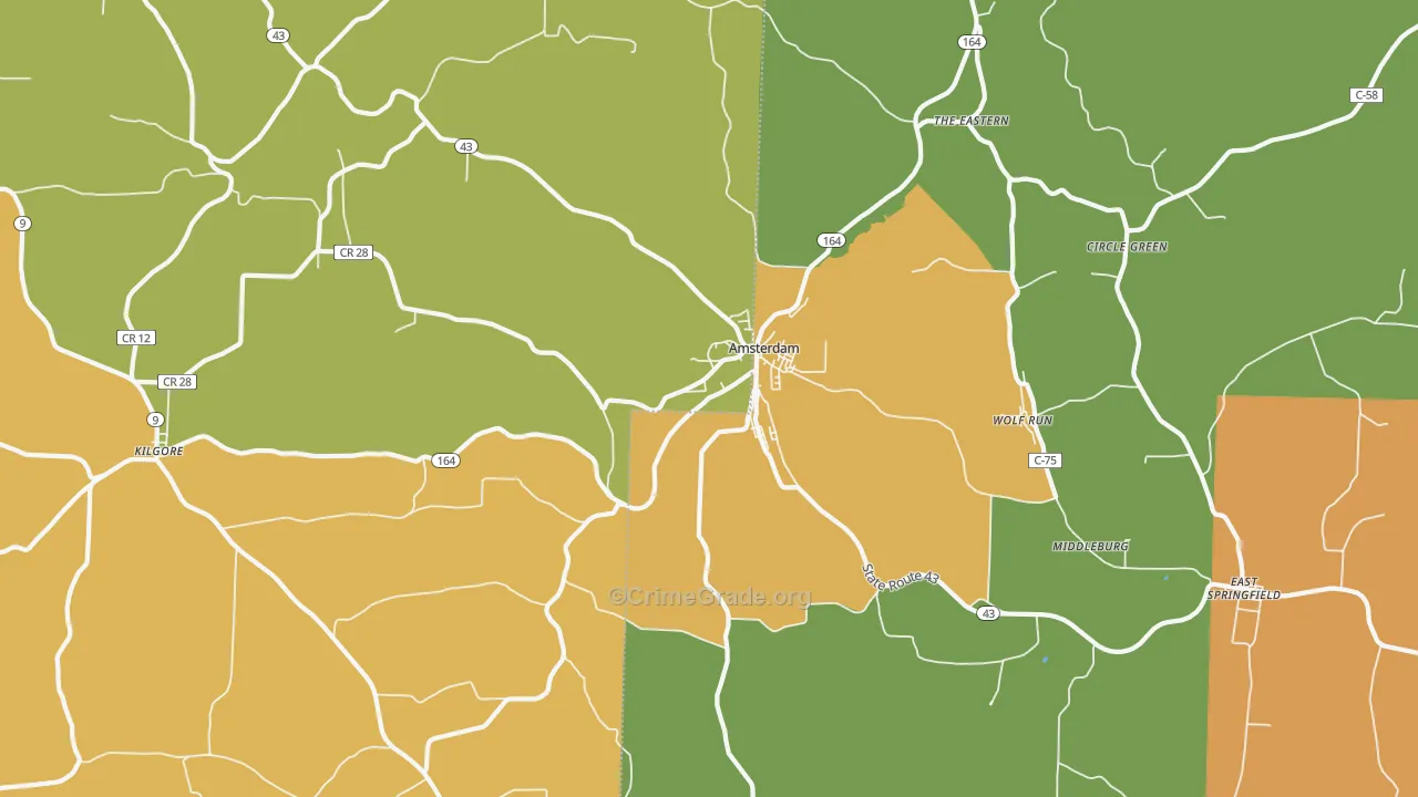 Amsterdam, OH Map of Robbery Rates