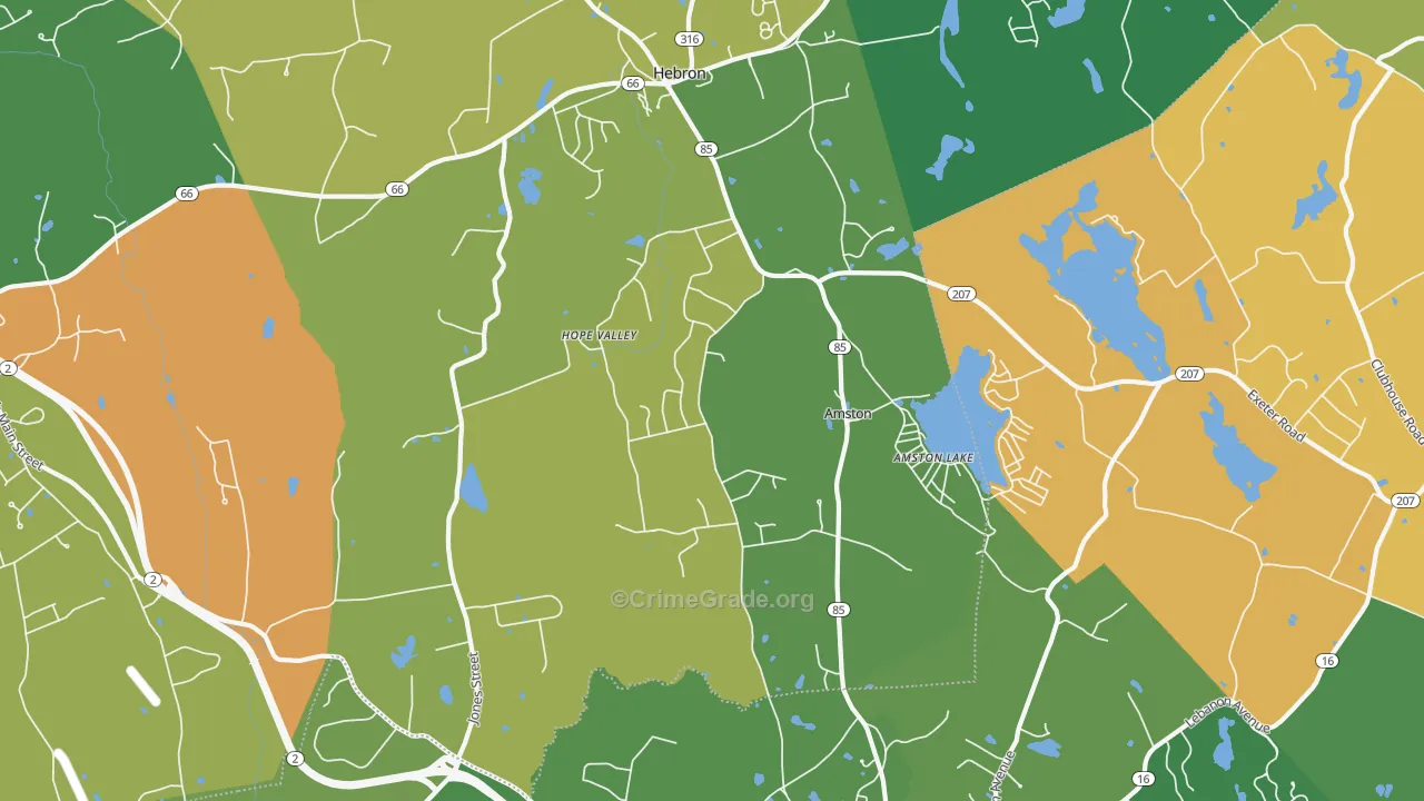 Amston, CT Map of Robbery Rates