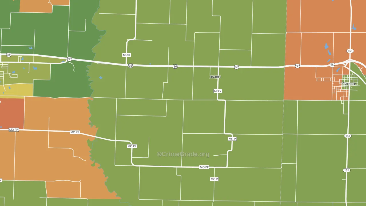 Anabel, MO Map of Robbery Rates
