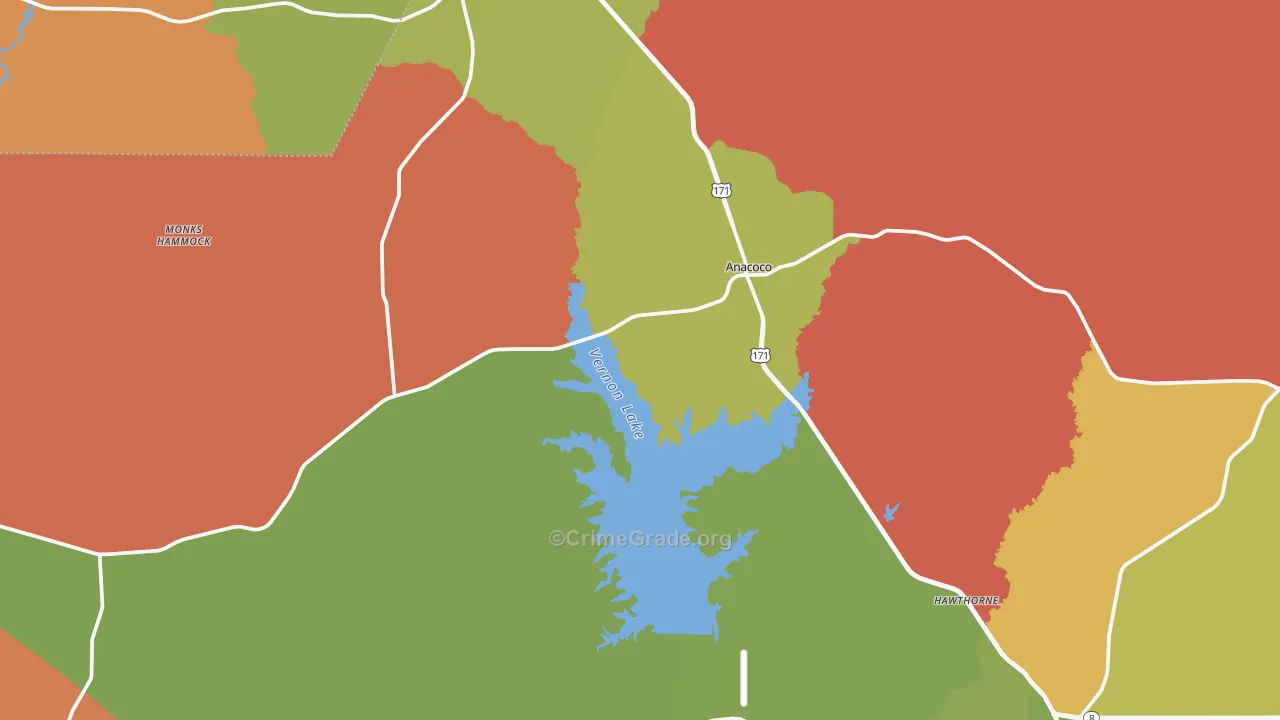 Anacoco, LA Map of Robbery Rates