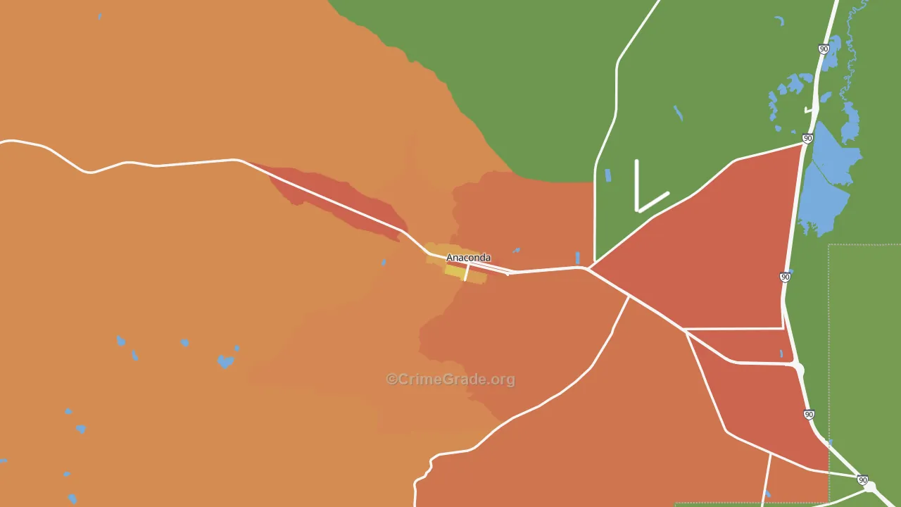 Anaconda, MT Map of Robbery Rates