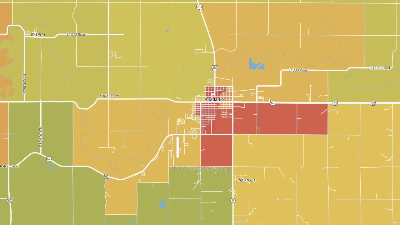 Anadarko, OK Map of Robbery Rates
