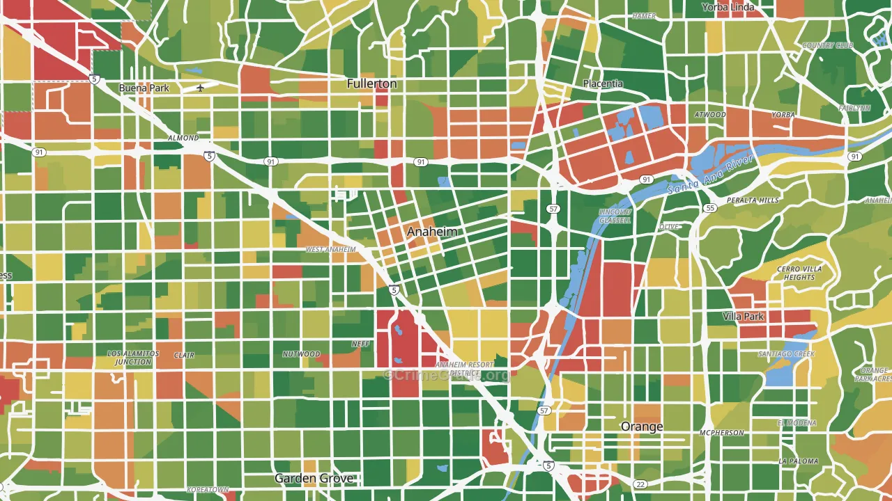 Anaheim, CA Map of Robbery Rates