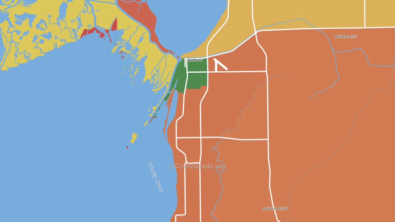 Anahuac, TX Map of Robbery Rates